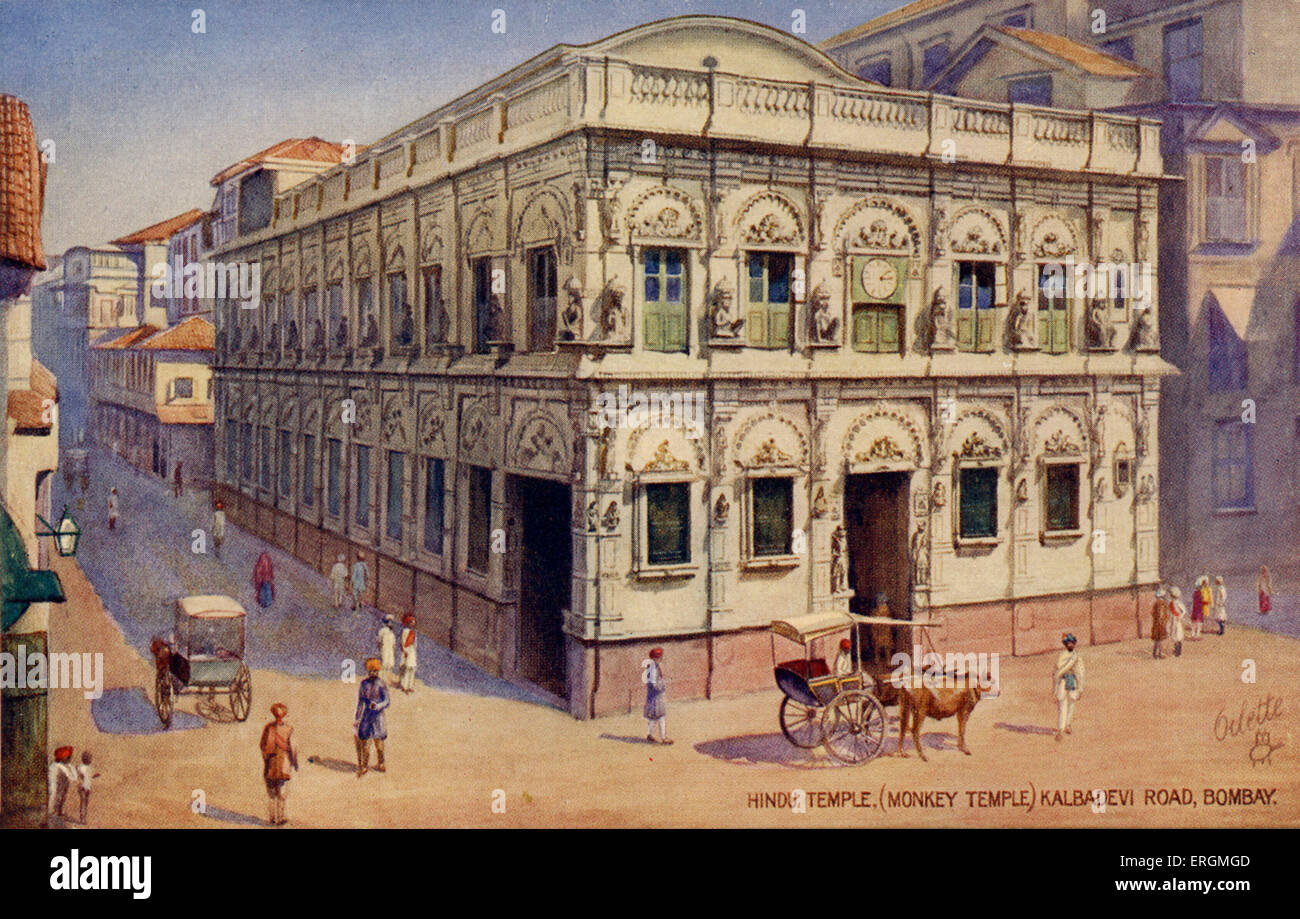 Die Affentempel, Kalbadevi Road, Mumbai (Bombay). Anfang des 20. Jahrhunderts Abbildung. Stockfoto