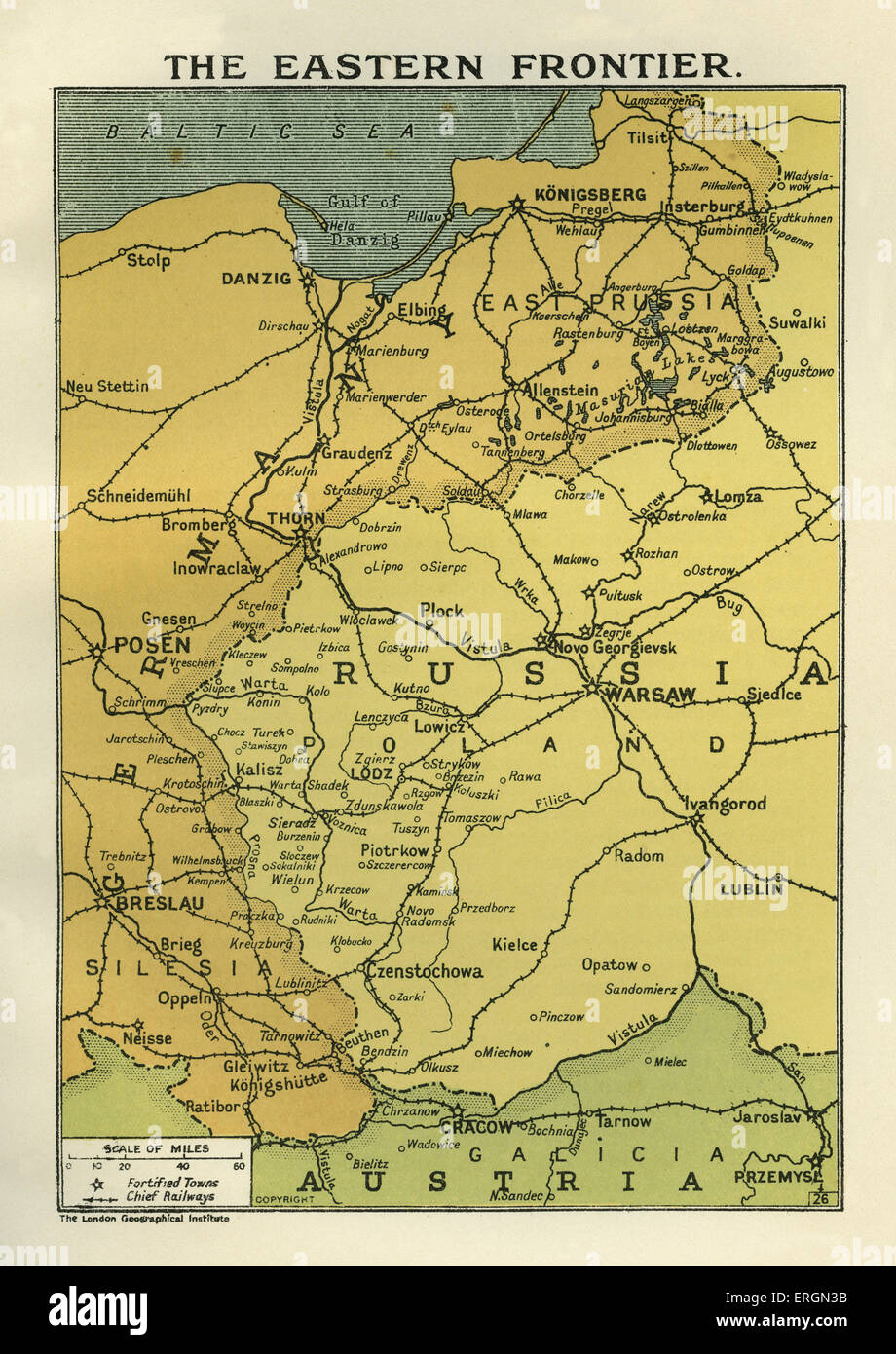 WWI - Karte von der Ostgrenze Stockfoto