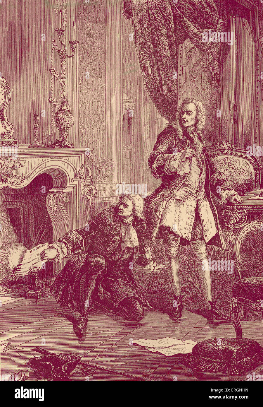 Charles-Jean-François Hénault, französischer Schriftsteller und Historiker, retten aus den Flammen das Manuskript von Voltaires Epos La Stockfoto