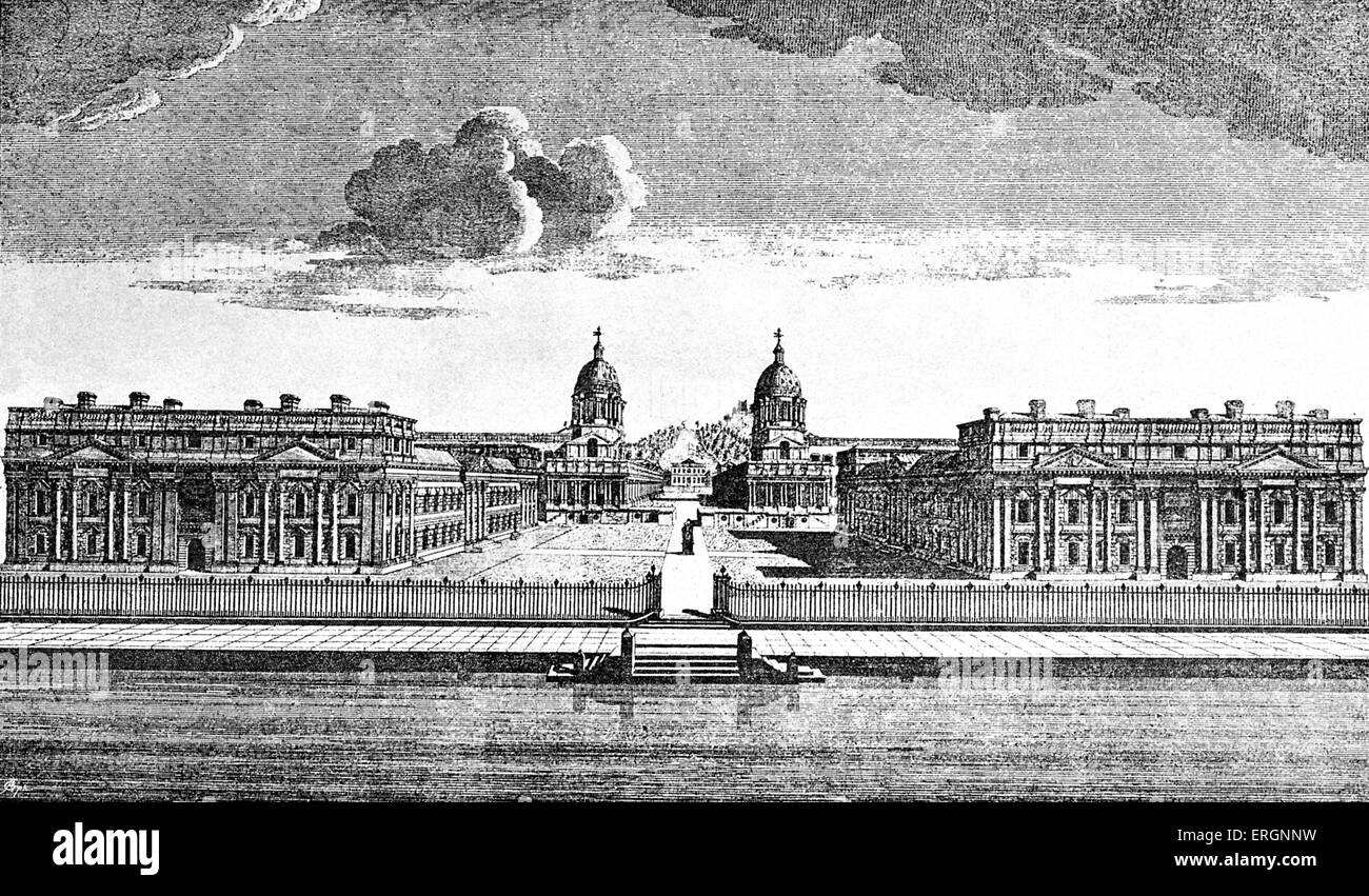 Greenwich Hospital in London. Von Christopher Wren entworfen. Das Krankenhaus in Betrieb von 1692 bis 1869 als Heimat und Gesundheitswesen Stockfoto