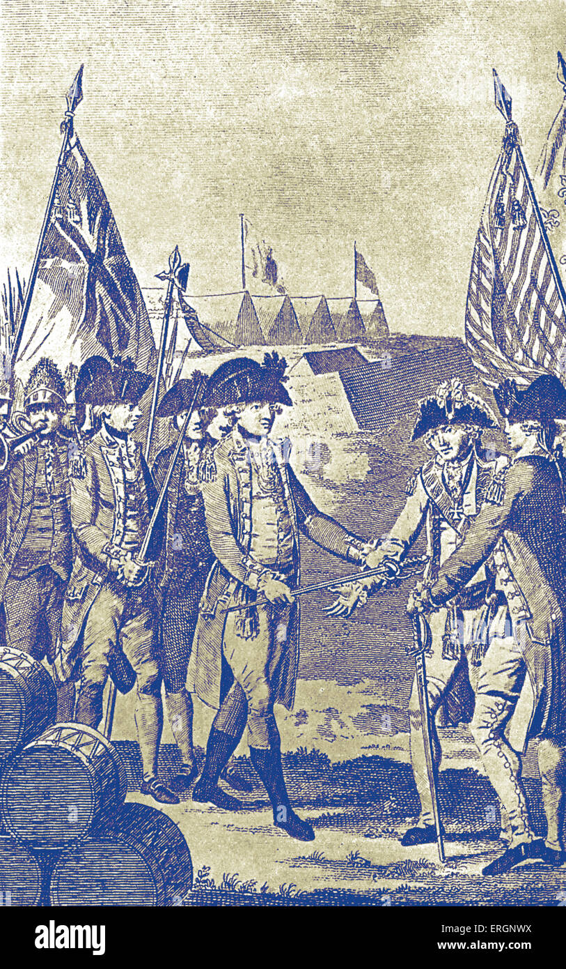 Kapitulation Von Lord Cornwallis Bei Yorktown Britischen General Charles Cornwallis Kapituliert Kombiniert Franzosische Und Amerikanische Truppen Stockfotografie Alamy