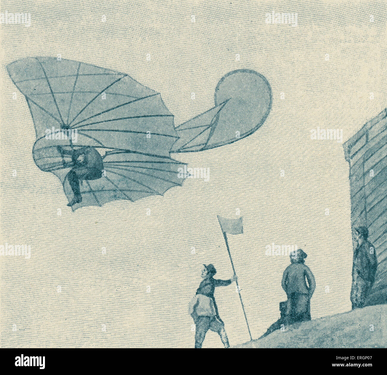 Otto Lilienthal auch bekannt als der "Glider-König" mit Flugmaschine. Lilienthal war die erste Person, die wiederholte erfolgreiche gleiten Flüge machen. OL: Deutscher Luftfahrtpionier 23. Mai 1848 – 10. August 1896. Stockfoto