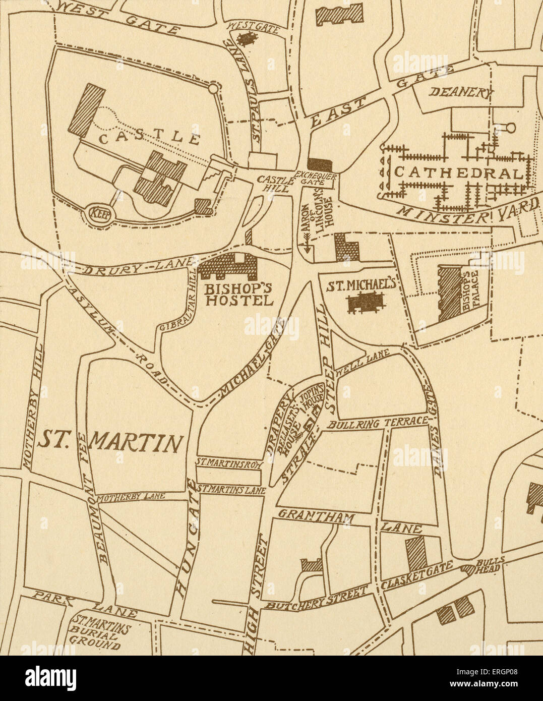 Karte des jüdischen Viertels, Lincoln, England, ca. 1290. Stockfoto