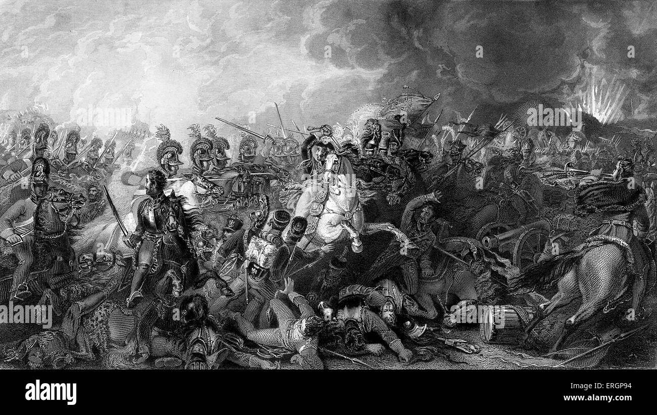 Schlacht von Waterloo. Bildunterschrift lautet "Entscheidende Charge of the Life Guards bei Waterloo." Stahlstich von Sherratt nach Clennell Stockfoto