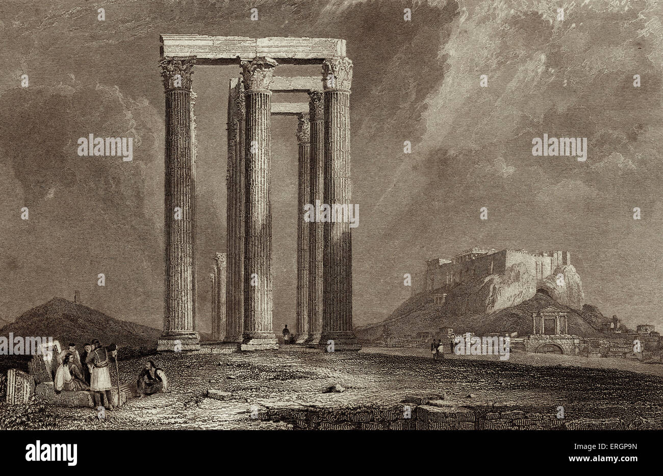 Tempel des Jupiter / Tempel des Olympischen Zeus, Athen, Griechenland. Zerstörten Tempel des Zeus, König der Götter des Olymp. Stockfoto