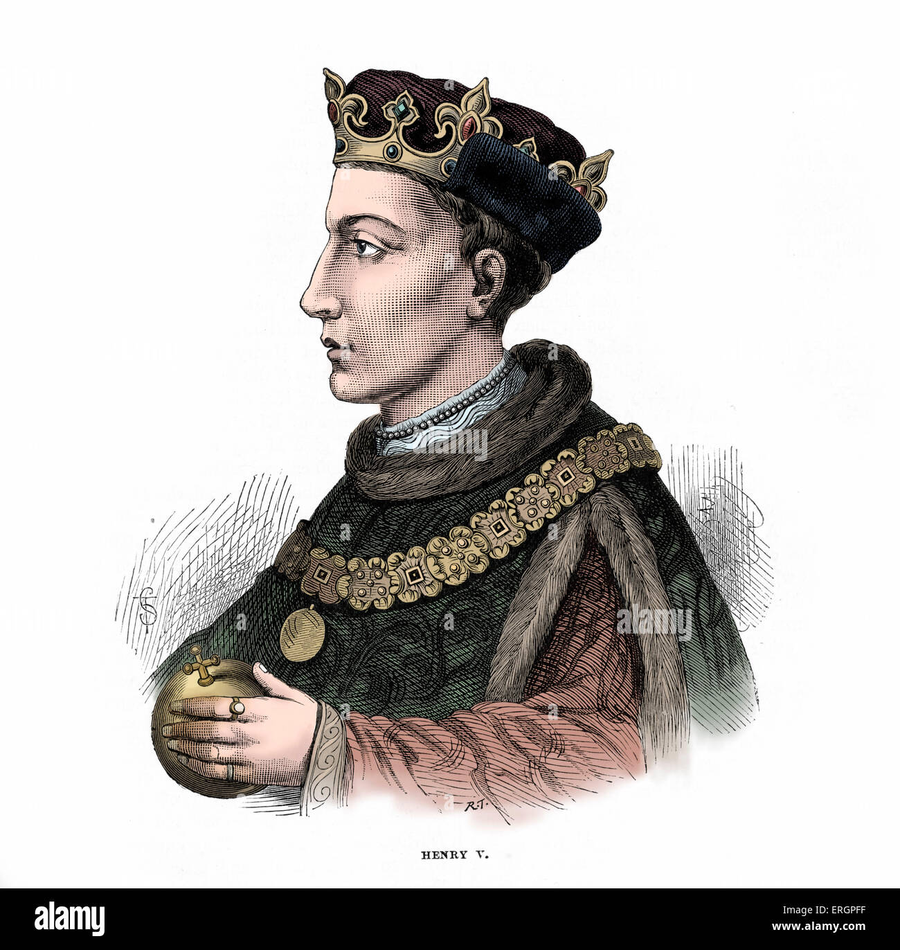 Heinrich v. von England. Von 1413 regierte bis zu seinem Tod. Anerkannt für die militärischen Erfolge während des Hundertjährigen Krieges und Stockfoto