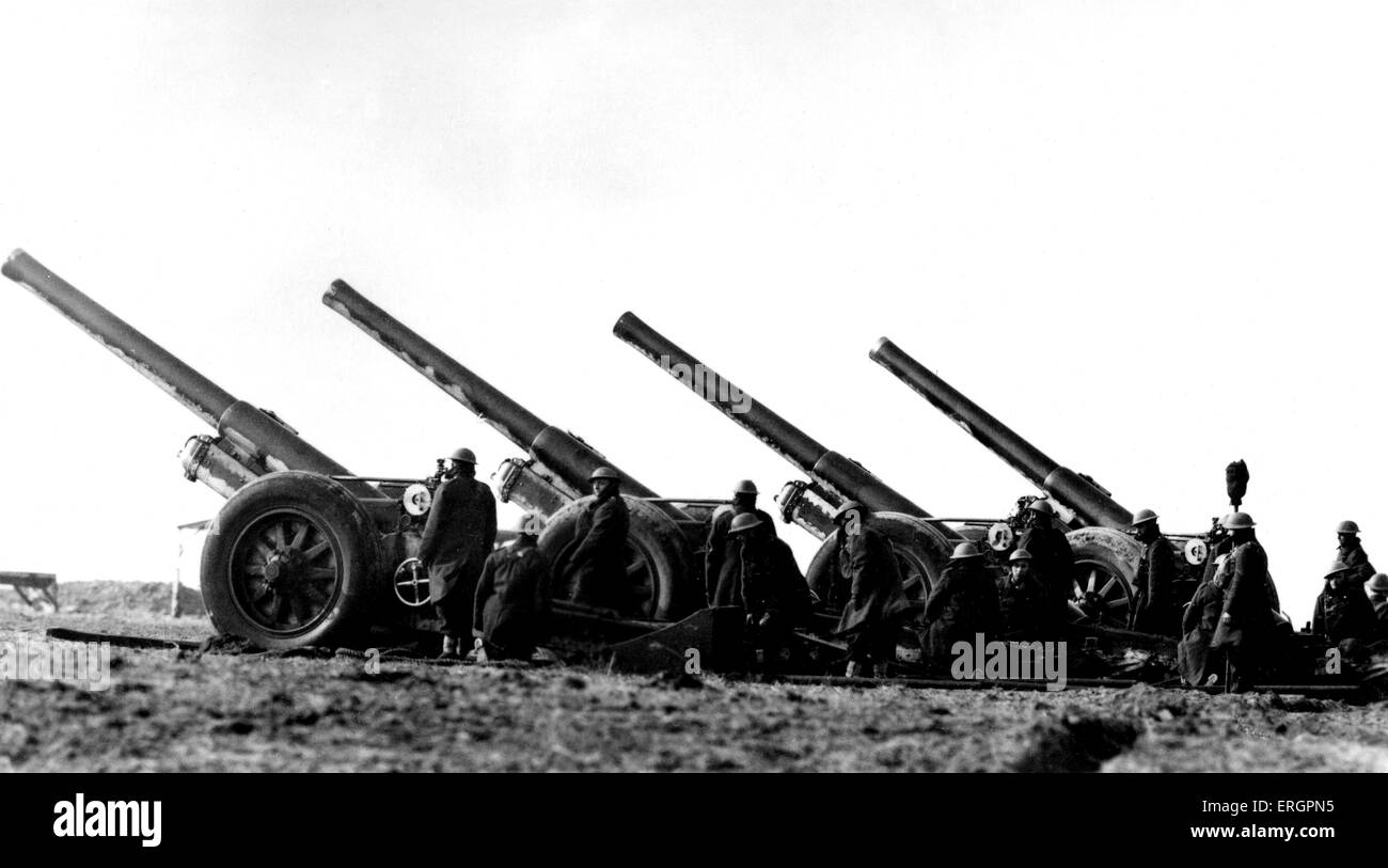 WWII - Bereich Waffen. Bildunterschrift lautet: "einige der großen Kanonen von B.E.F (British Expeditionary Force) wie sie teilgenommen, in haben einem Stockfoto