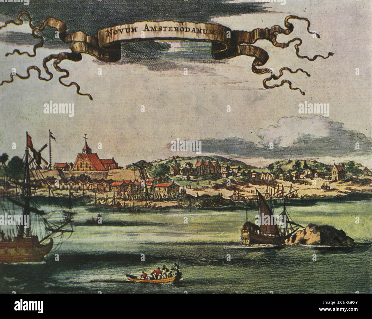 Neu-Amsterdam, 17. Jahrhundert. Niederländische Siedlung an der Südspitze von Manhattan Island, Vereinigte Staaten. Umbenannt Stockfoto