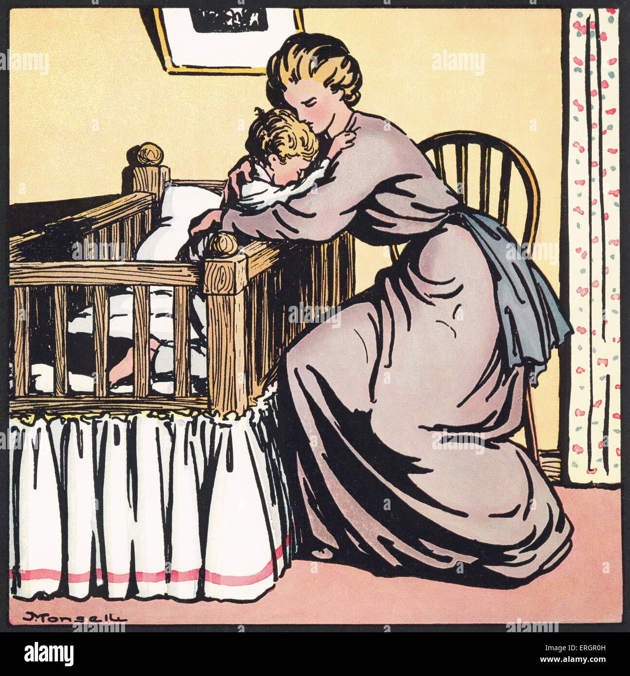 Gute Nacht - gemeinsam Mutter und Kind kuscheln. Nach der Abbildung von John Robert Monsell. Klar Copyright mit Immobilien. Stockfoto