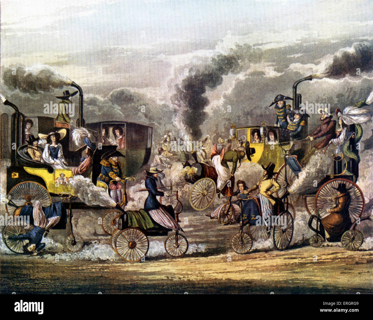 Futuristische Ansicht des Regents Park, London, 1831. "Den Fortschritt der Dampf, Alken Abbildung der modernen Prophezeiung".   Parodie auf Stockfoto