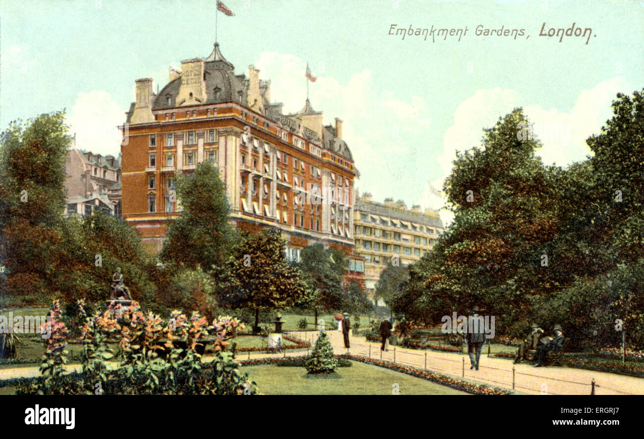 Embankment Gardens, London, Painted / originally Postkarte. Stockfoto
