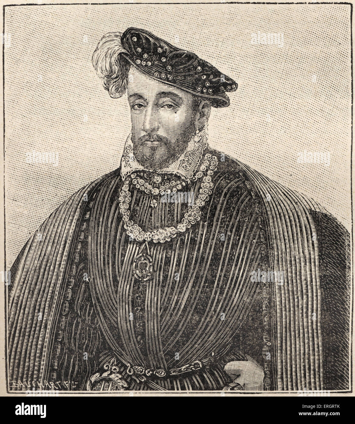 Henry II - König von Frankreich, Portrait-Gravur. Französischer Adliger 31 März 1519-10 Juli 1559. Patron der Künste - einschließlich Stockfoto