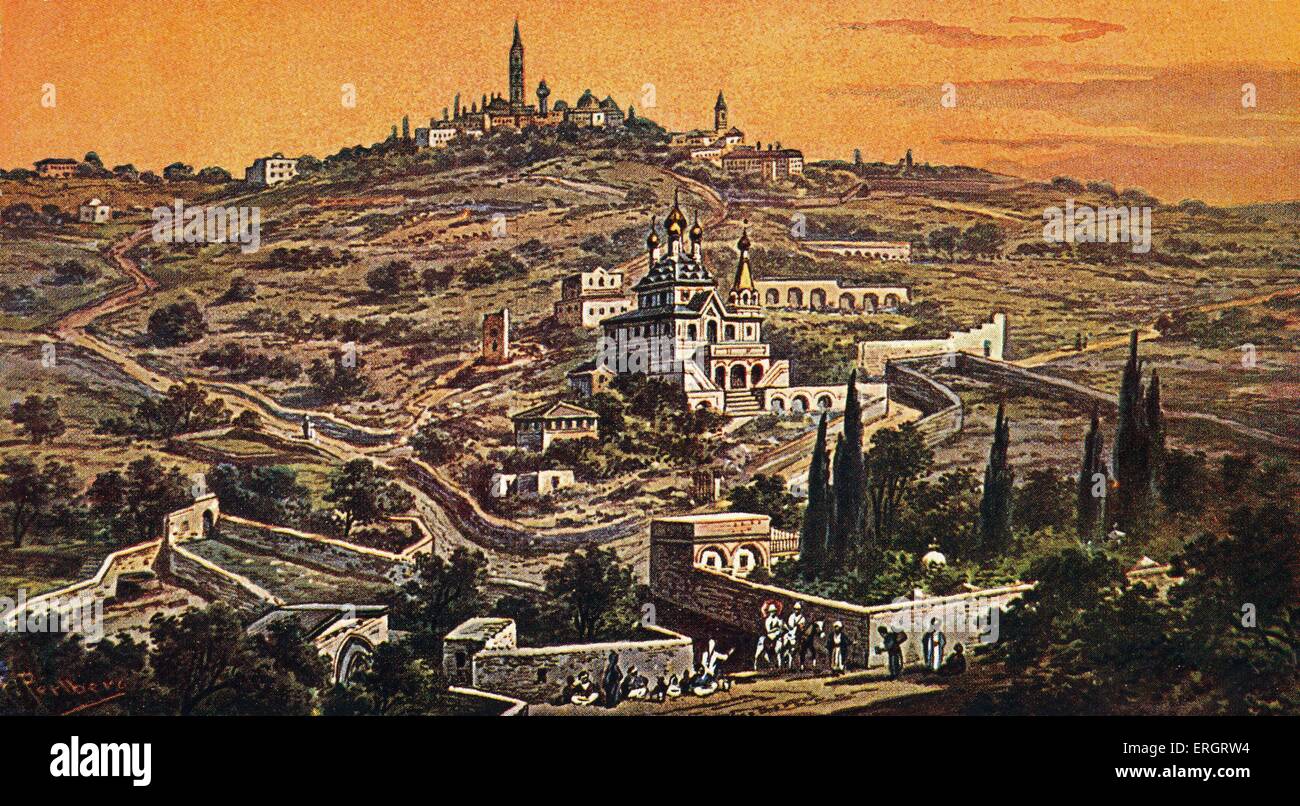 Der Ölberg in Jerusalem - Anfang des 20. Jahrhunderts Postkarte. Stockfoto