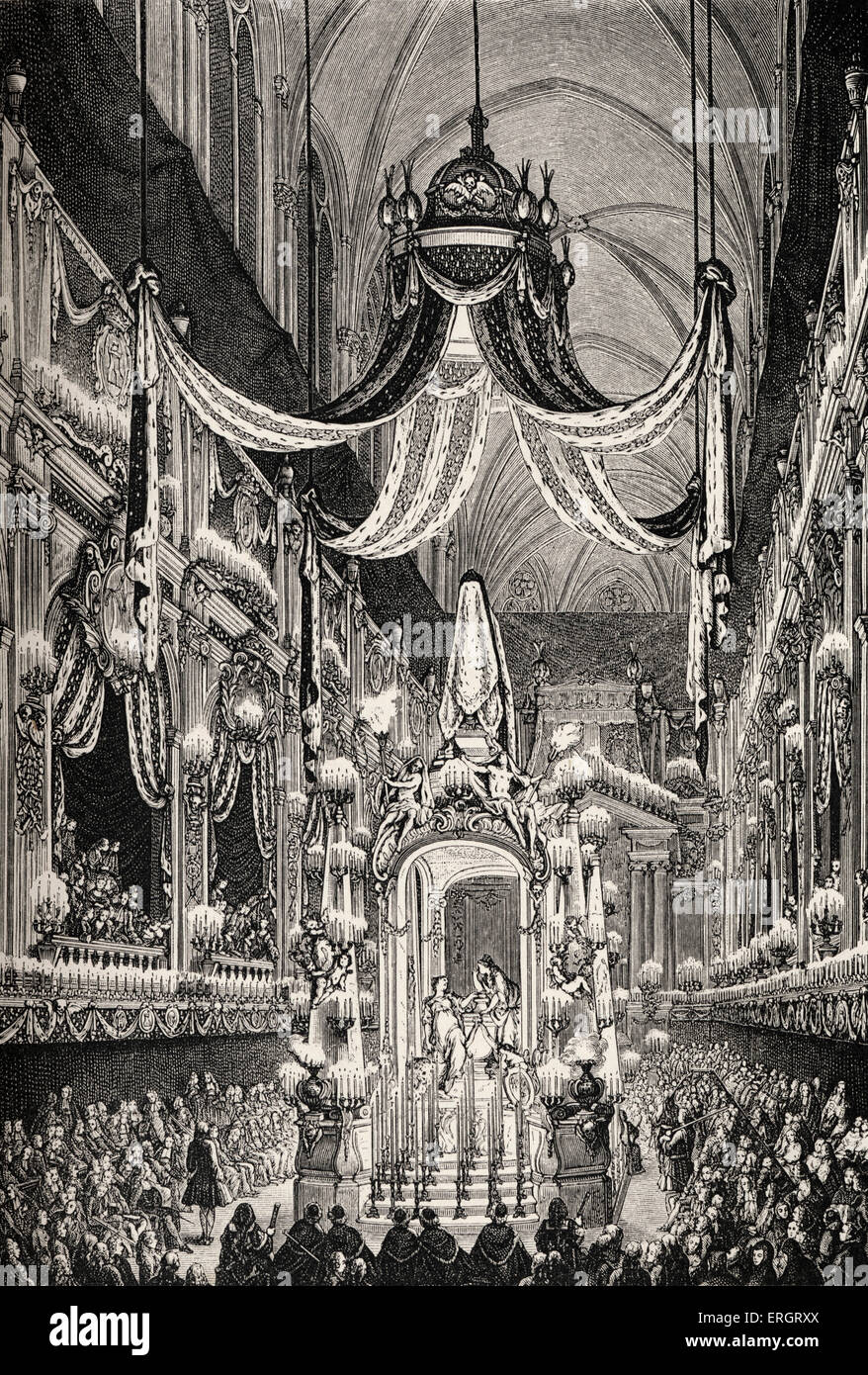 Klerus während der Herrschaft von Louis XV (18. Jh.): Trauerfeier in Notre-Dame, Paris, Frankreich, für den Tod von Dauphiness. Stockfoto