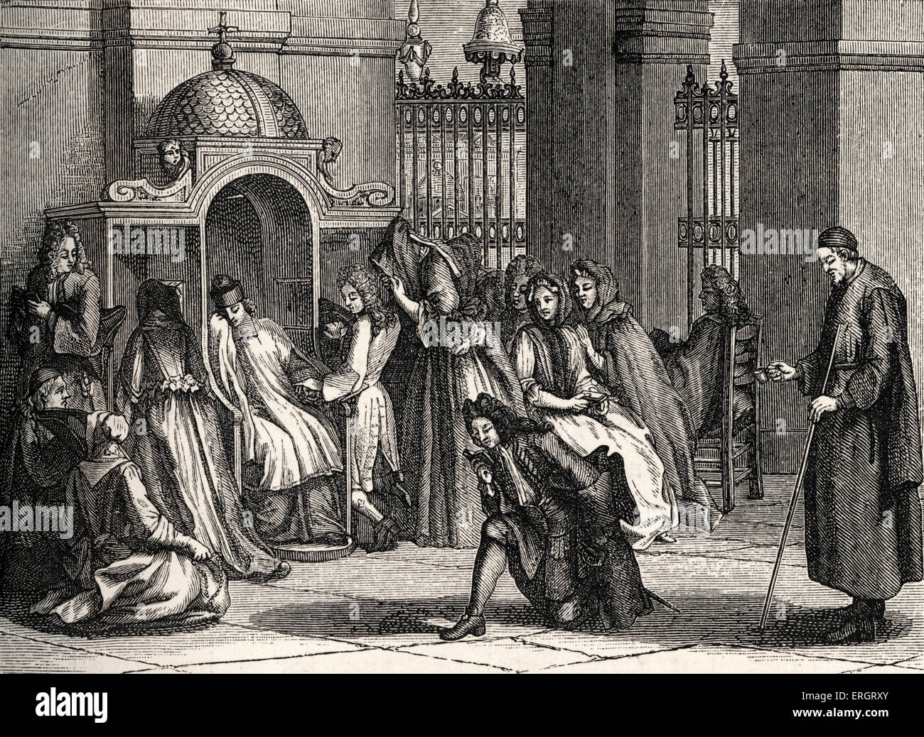 Klerus während der Herrschaft von Louis XV: das Geständnis.  Priester hören Geständnisse von 18. Jahrhundert Adel und Mitte Stockfoto