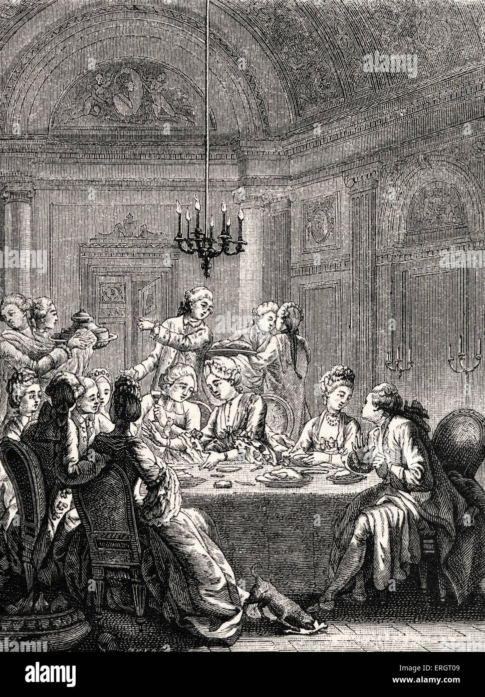 Alltag in der Geschichte Frankreichs: eine aristokratische Abendmahl im 18. Jahrhundert Frankreich während der Herrschaft von Louis XV. Highsociety Essen / Stockfoto