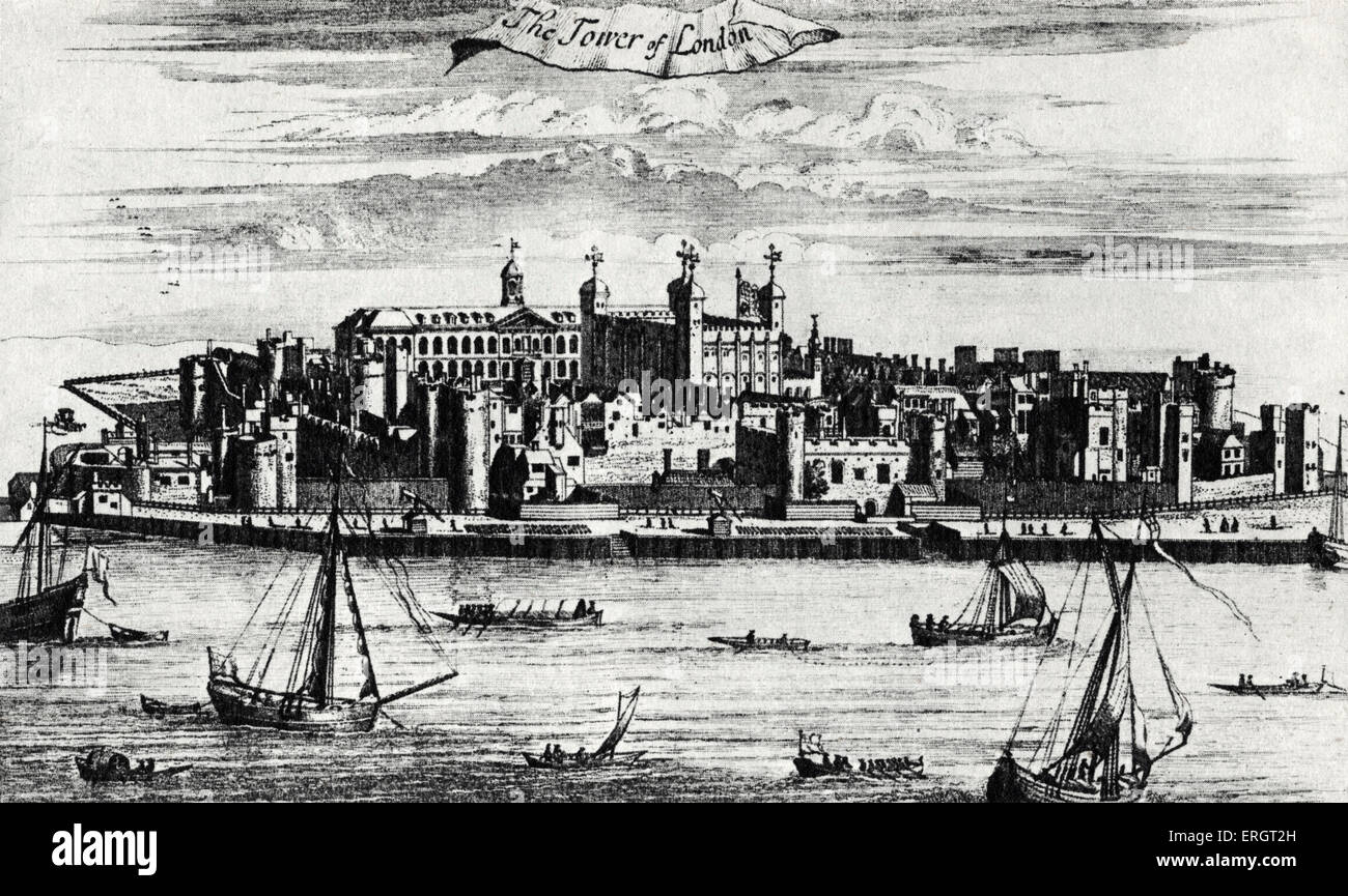 Der Tower of London - Kupferstich von "Survey of London und Westminster" von John Stow zuerst veröffentlicht im Jahre 1598. Stockfoto