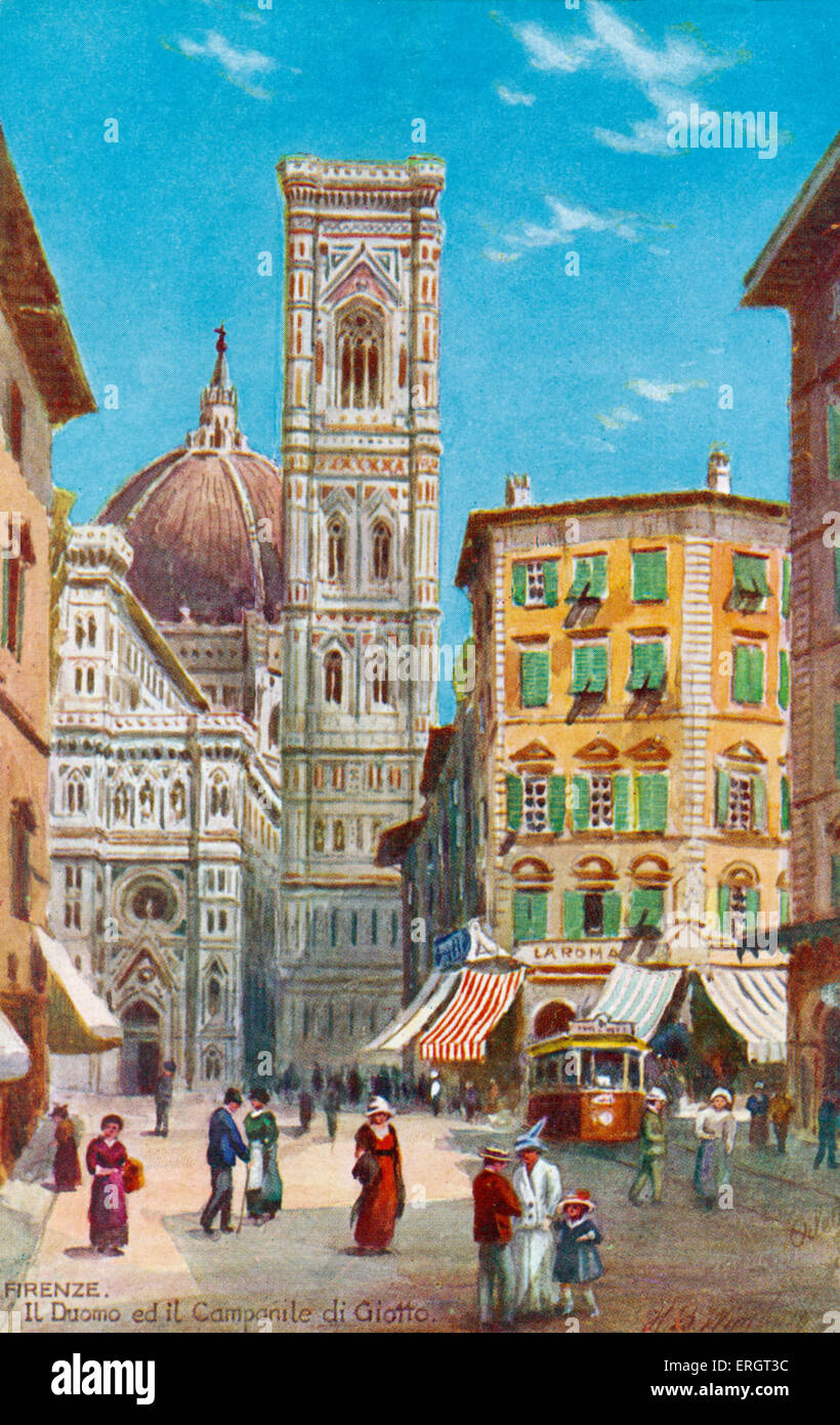 Florenz - Blick auf die Kuppel und Giottos Glockenturm / Campanile di Giotto Postkarte Stockfoto