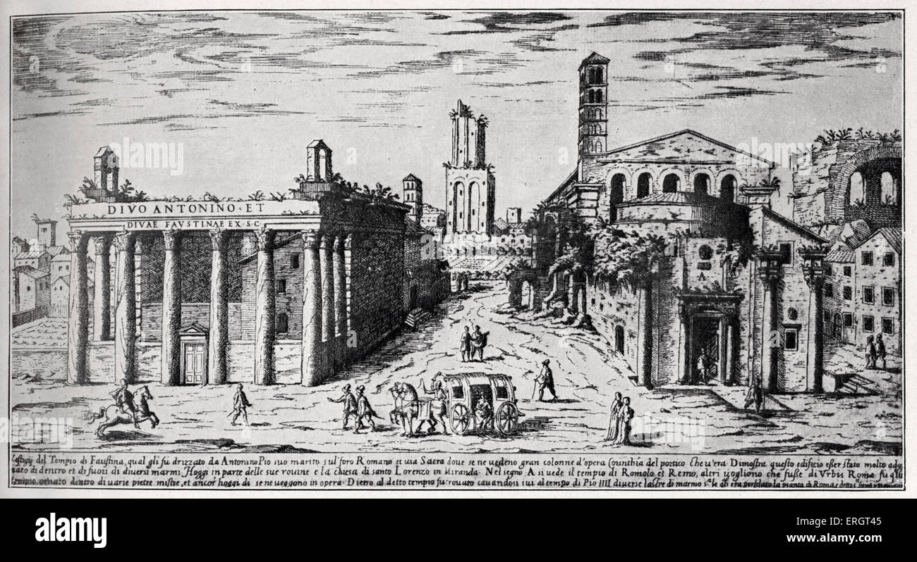 Roman Forum, 16. Jahrhundert.  Kupferstich von Perac. Das Forum als es würde von Du Bellay und seinen Zeitgenossen bekannt. Stockfoto