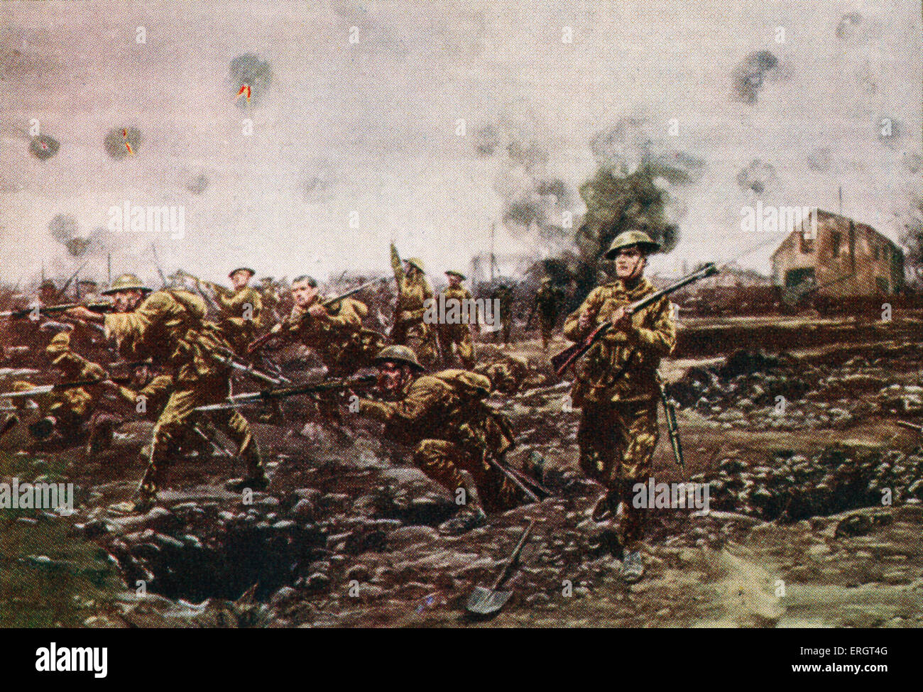'Die Verteidigung von Amiens' - Soldaten kämpfen im Norden Frankreichs im ersten Weltkrieg 1916. Stockfoto