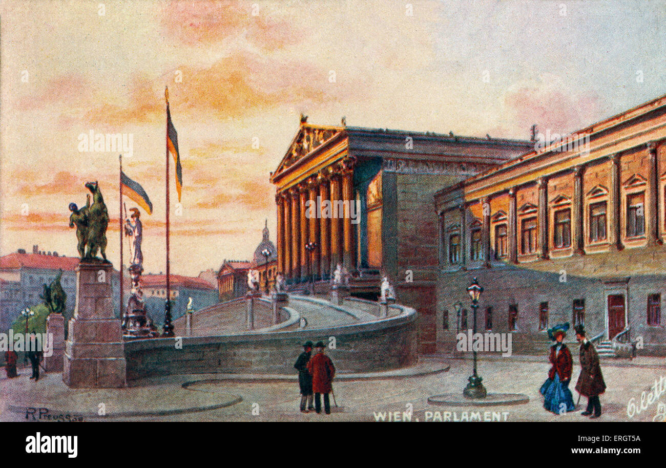Parliament House, Wien / Parlament, Wien.  (Reichsratsgebäude).  Postkarte von ein Aquarell - erbaut im klassizistischen Stil von Stockfoto