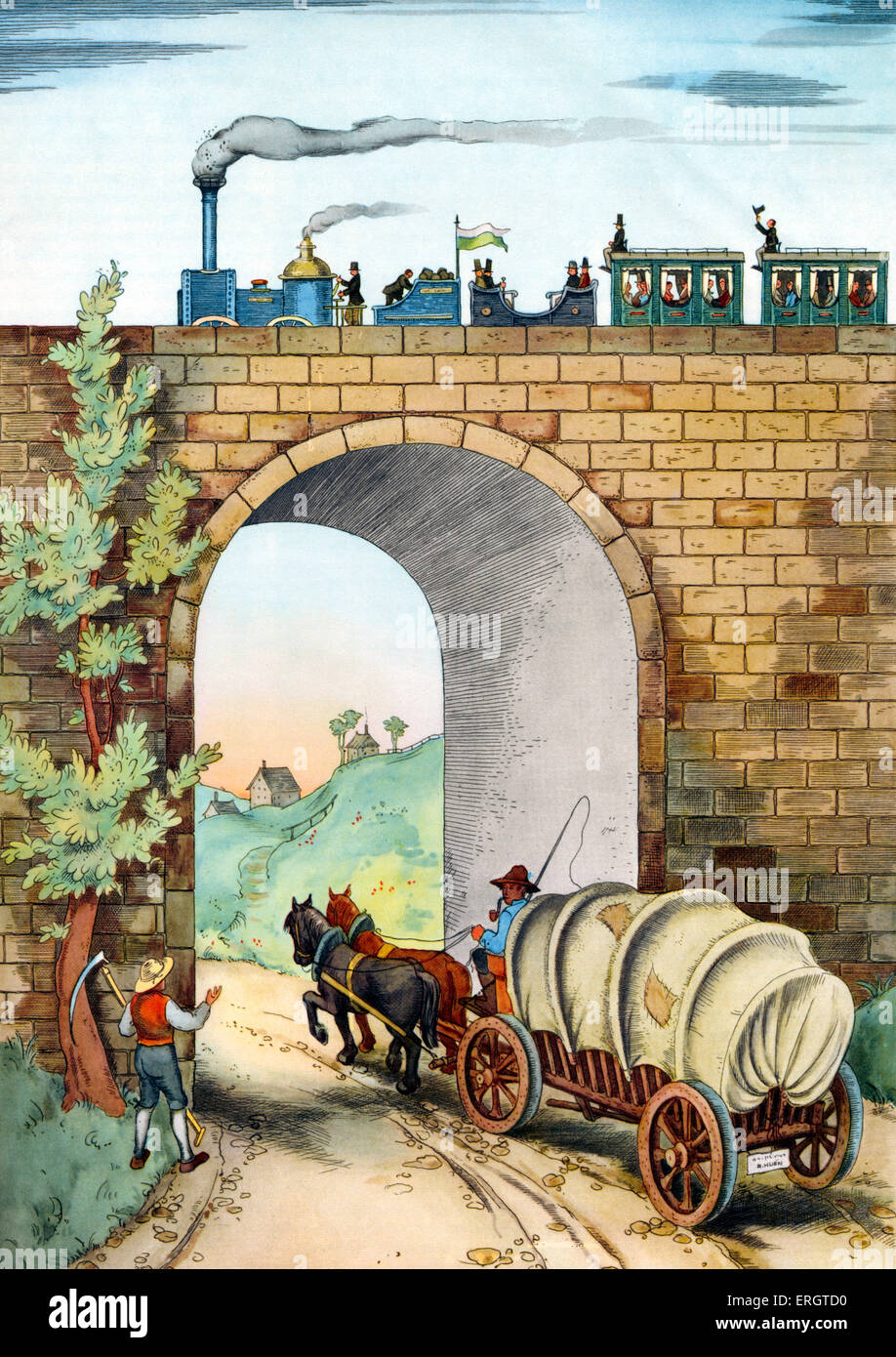 Ein Viadukt der Leipzig - Dresdner Eisenbahn - 1839 eröffnet. Nationale sozialistische Propaganda 1935. Deutsche Bahn - die erste Stockfoto