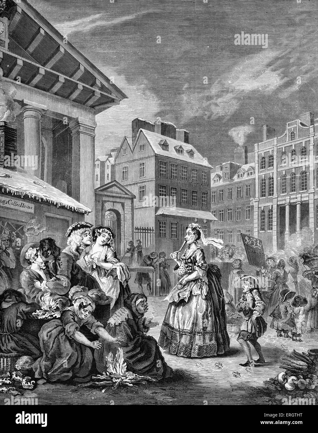 Morgen - Straßen Londons - Kupferstich von William Hogarth, englischer Maler und Künstler 10. November 1697-26. Oktober 1764. Stockfoto