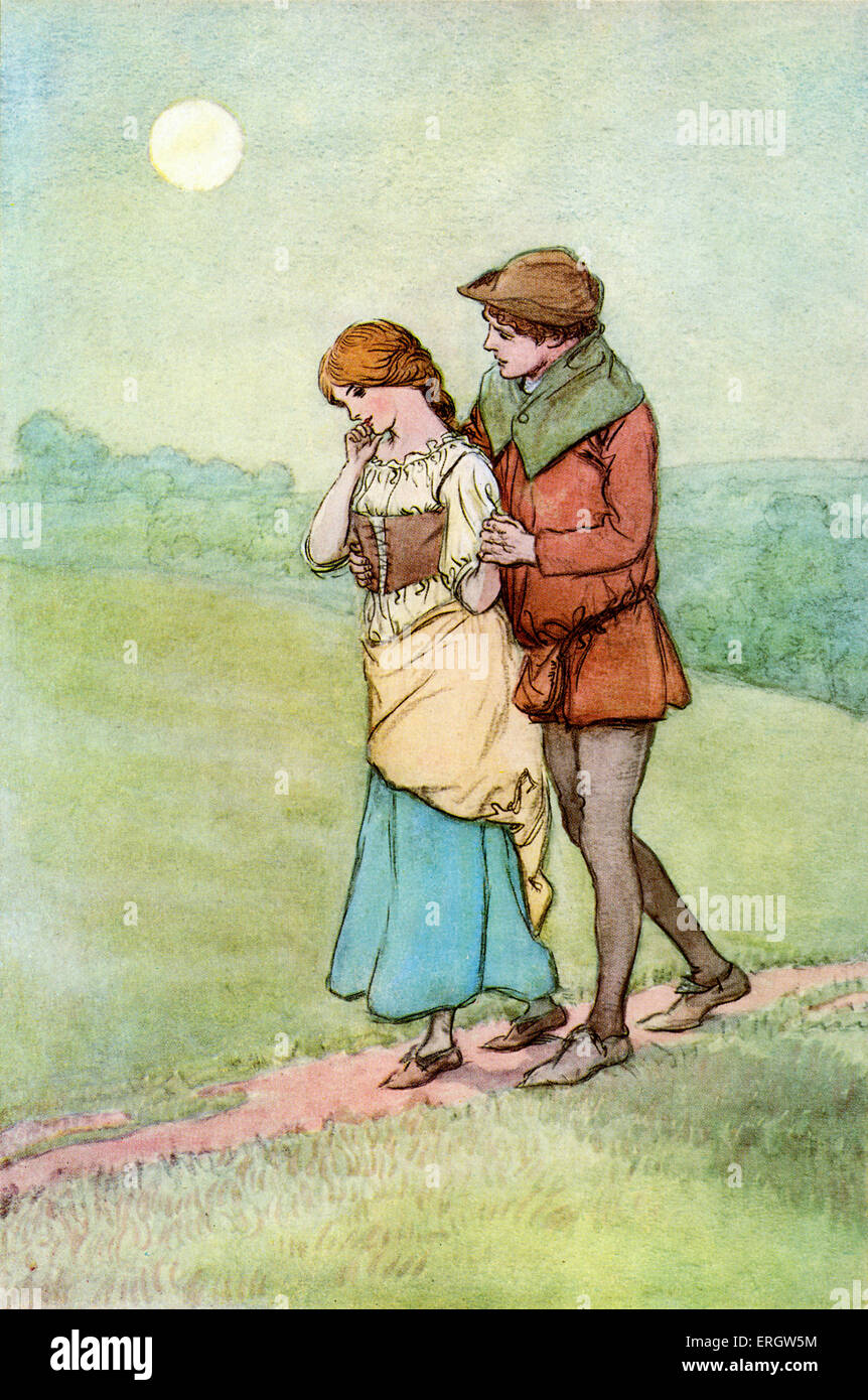 Als Sie Like It "-Komödie von William Shakespeare. Illustriert von Hugh Thomson. (1915). V, Szene III zu handeln: Touchstone und Audrey: "Lied. Es war ein Liebhaber und seine Mädchen. Englischer Dichter und Dramatiker getauft 26. April 1564 – 23. April 1616. Stockfoto