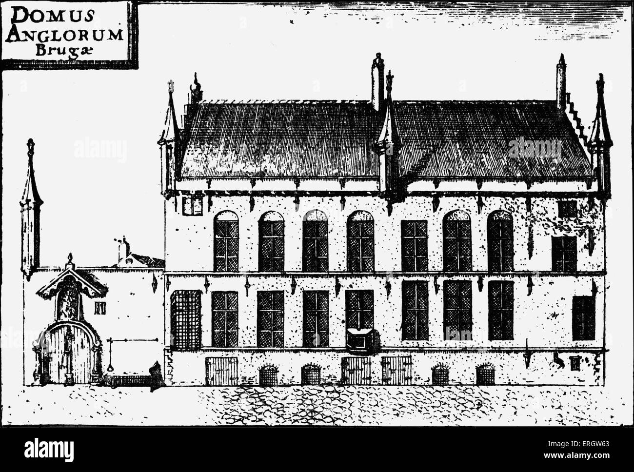 "Domus Anglorum" William Caxton Haus in Brügge, Belgien. WC: Englischer Kaufmann, Schriftsteller und Drucker, C 1415-1422 – C März Stockfoto