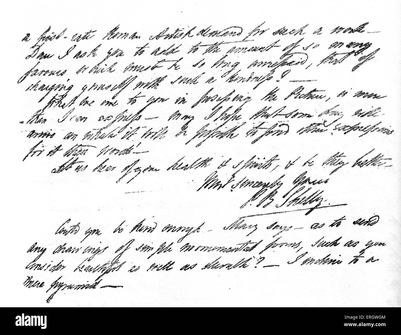 Brief von Percy Bysshe Shelley an Miss Curran. 5. August 1819. Handschriftliches Manuskript unterzeichnet. PBS: Englischer Dichter, 4 August Stockfoto