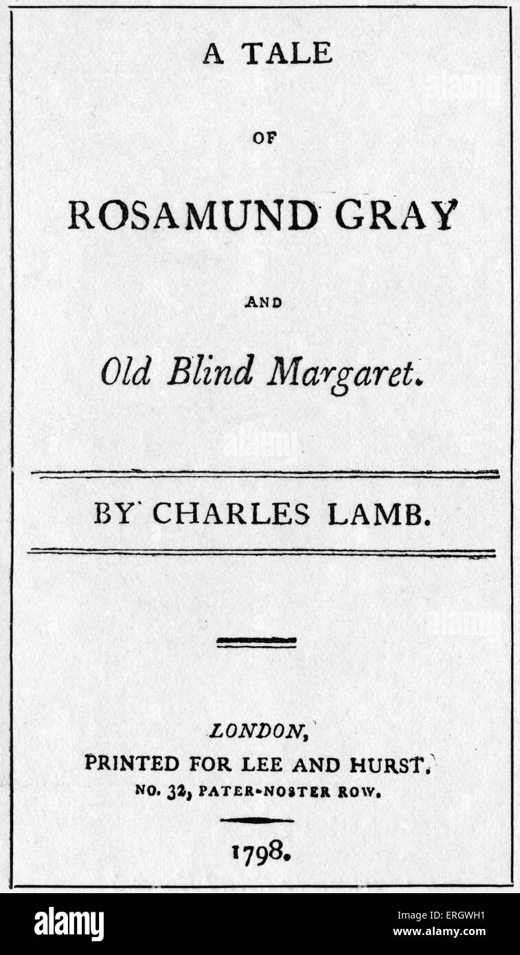 "Tale of Rosamund grau" von Charles Lamb.  1798. Titelblatt. CL: Englischer Schriftsteller, 10. Februar 1775 – 27. Dezember 1834. Stockfoto
