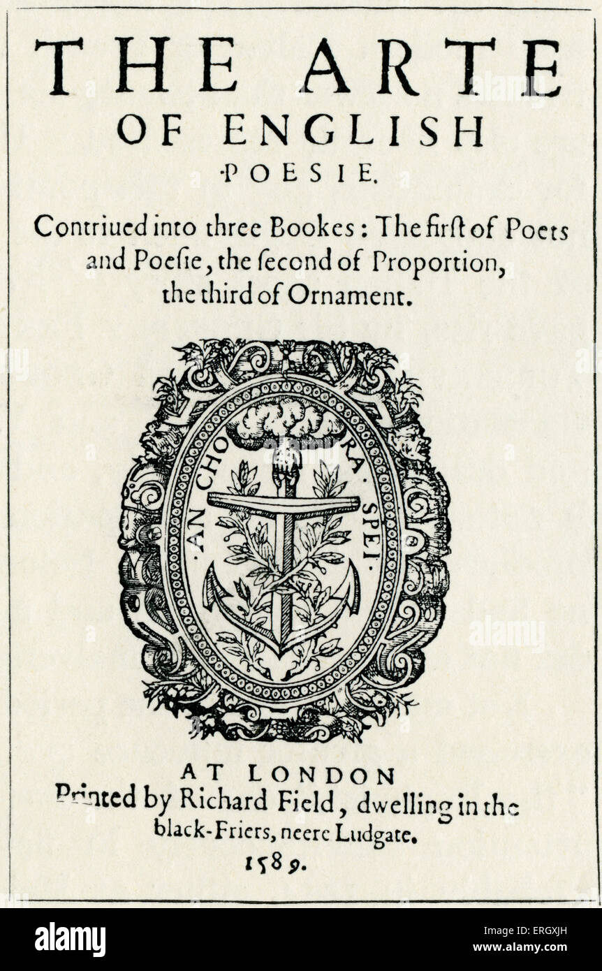 "Die Arte der englischen Poesie" von George Puttenham. Titelseite. 1589. Englisch Autor, 1529-1590. Stockfoto