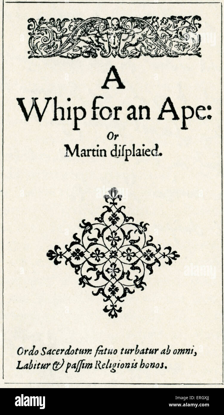 "Peitsche für ein Affe" von John Lyly. Titelseite. Englischer Schriftsteller, C 1553 oder 1554 – November 1606. Stockfoto