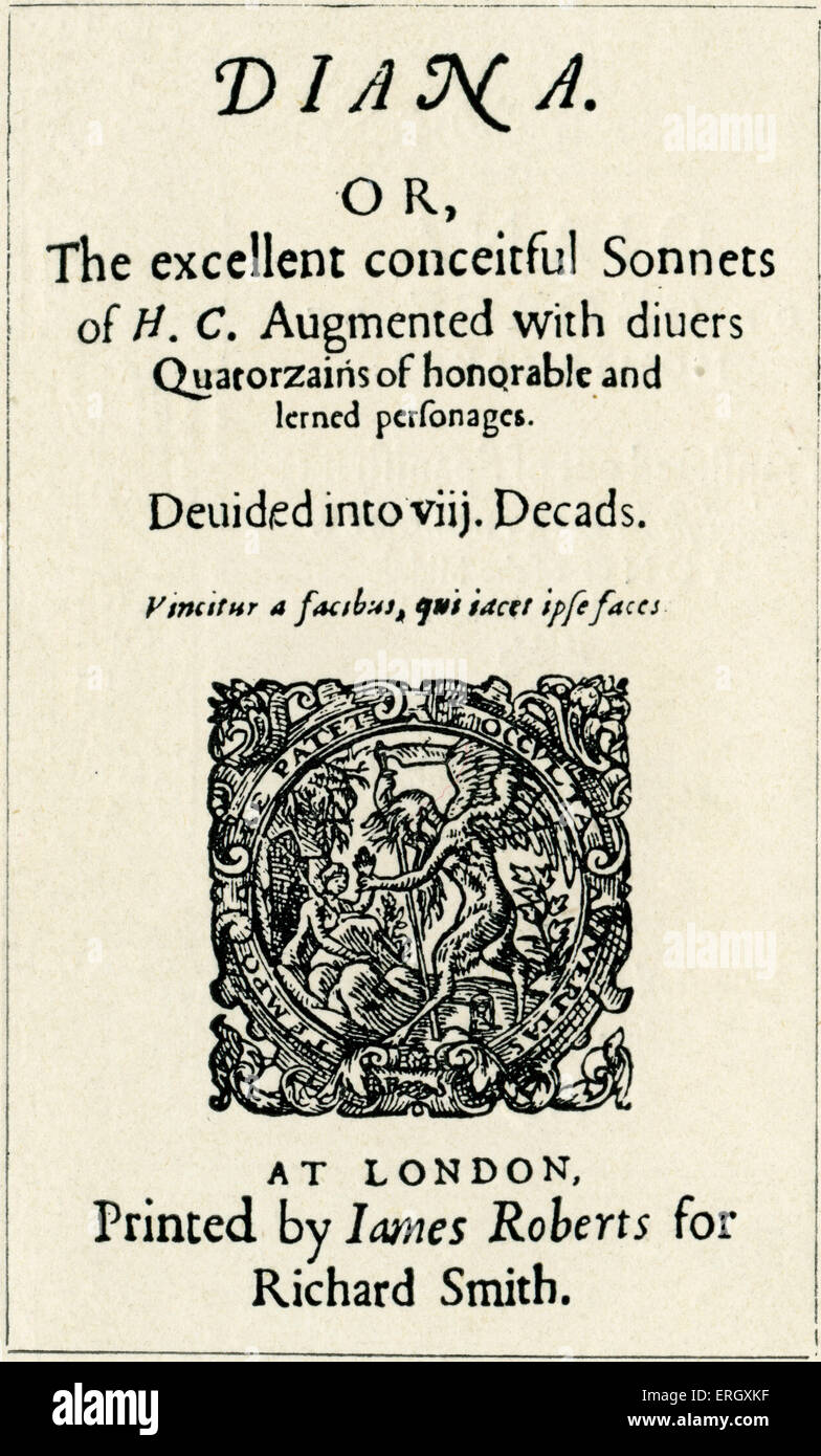 "Diana" von Henry Constable. Titelseite. Englischer Dichter, 1562-1613. Stockfoto