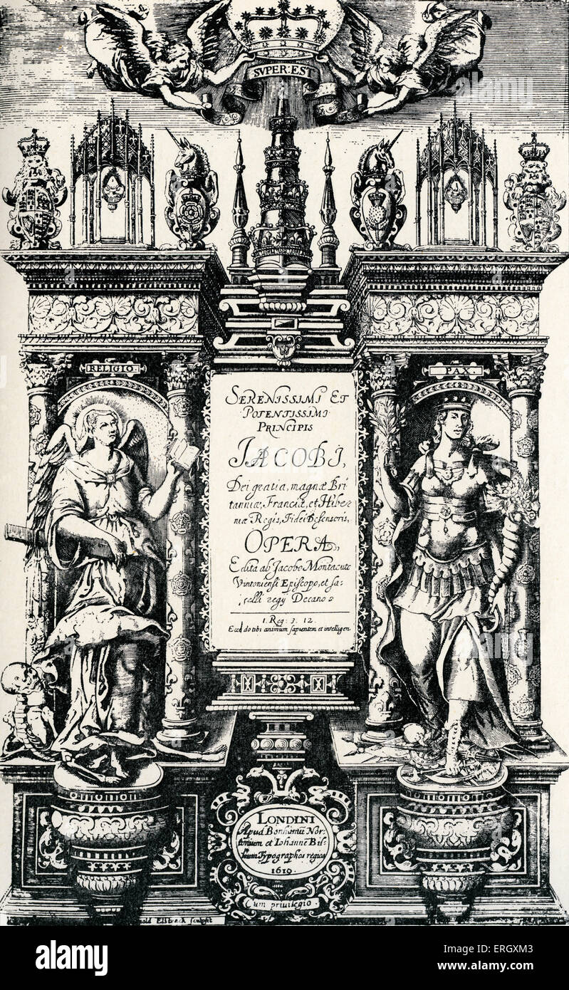 "Die Werke von King James ich" durch König Jakob ich.  Titelseite. 1619. König der Schotten, 19 Juni 1566 – 27. März 1625. Stockfoto