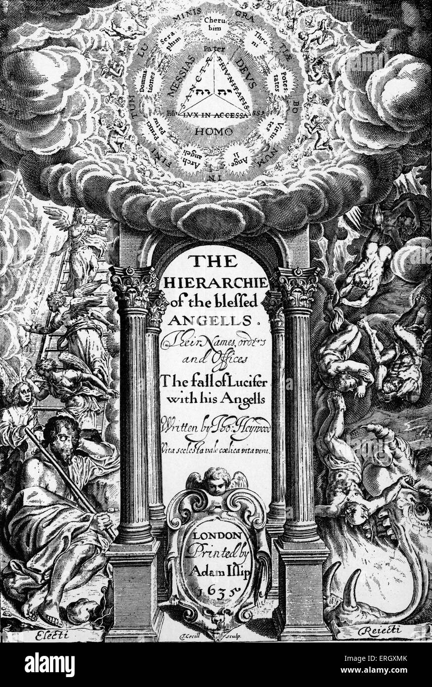 "Hierarchie des seligen Engels" von John Heywood. Titelseite. 1635. JH: Englische Schriftsteller bekannt für seine Theaterstücke, Gedichte, und Stockfoto