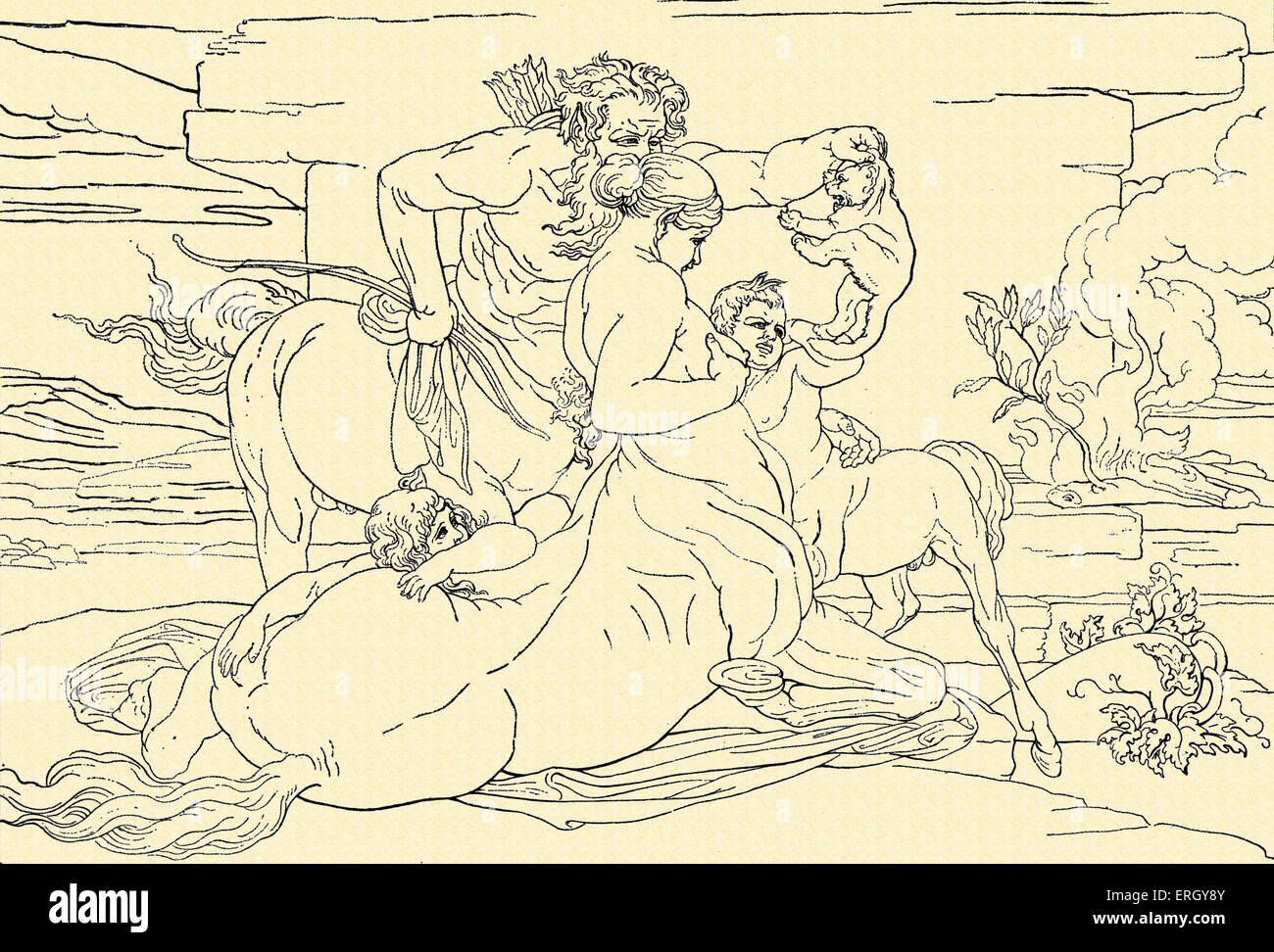 Centaur-Familie.  Version der Illustration von Bonaventura Genelli. Deutscher Maler und Illustrator: 1798-1868. Stockfoto