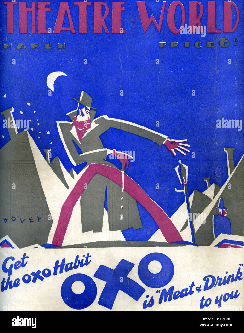 Theater Welt Abdeckung März 1927. Mit OXO-Anzeige. Grafiken von Bovey. Stockfoto