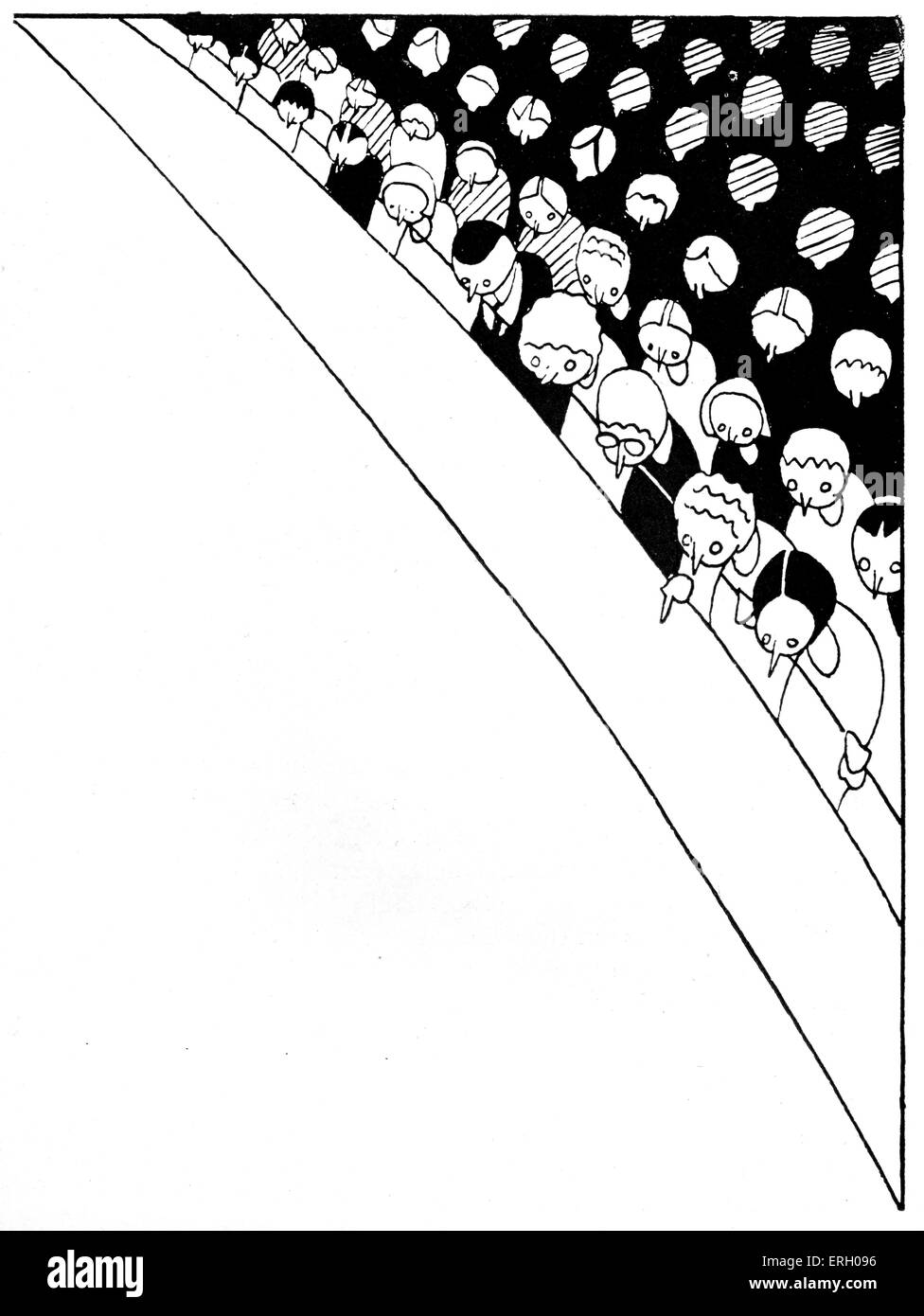 Theater-Publikum in den zwanziger Jahren im Kreis sitzen nach unten.  Grafiken von Bovey. Stockfoto