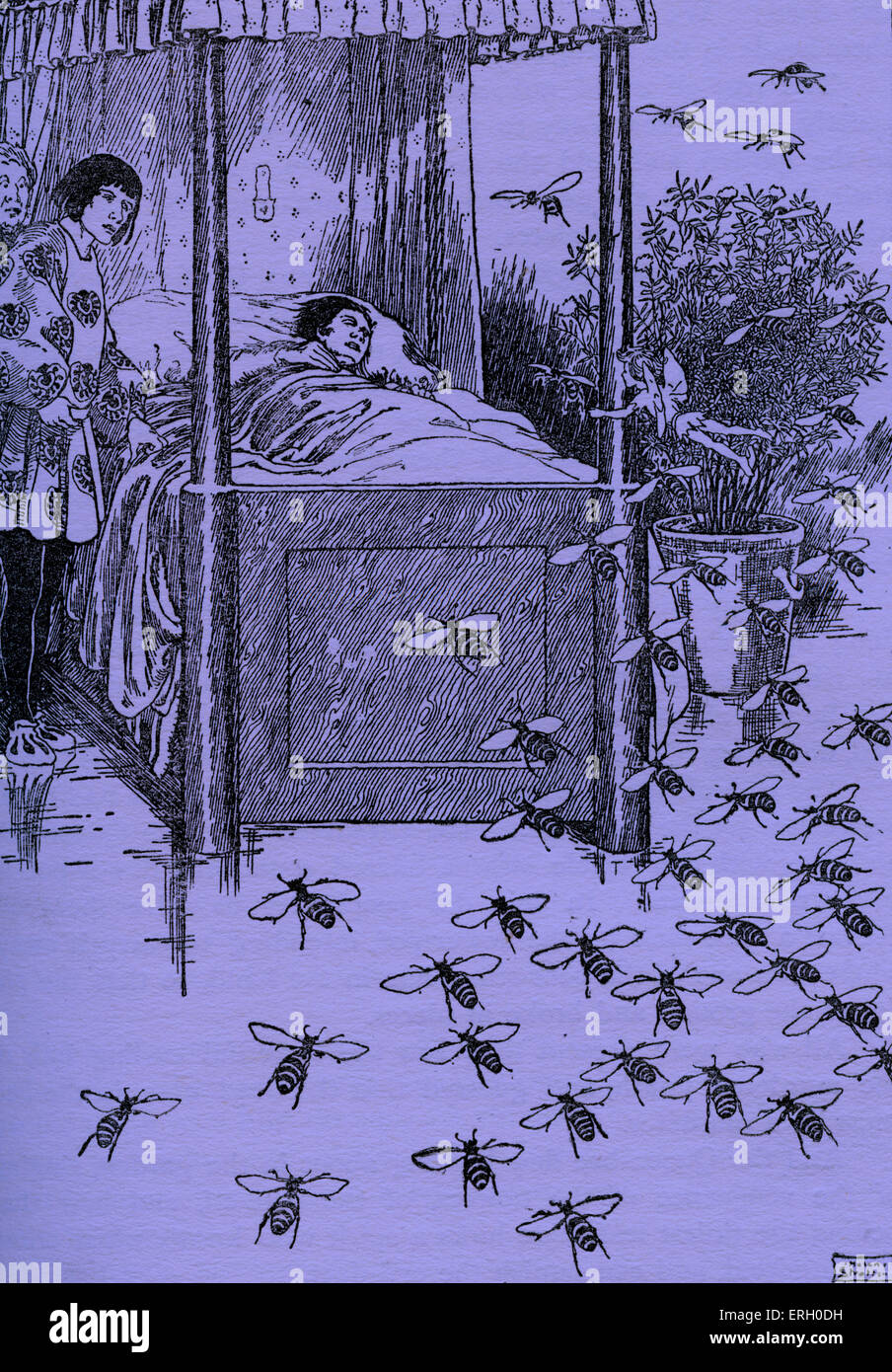 Andersens Märchen, The Rose-Elf. Bildunterschrift lautet: "die Rose-Elf flog, gefolgt von der Bienenkönigin und ihr Stockfoto