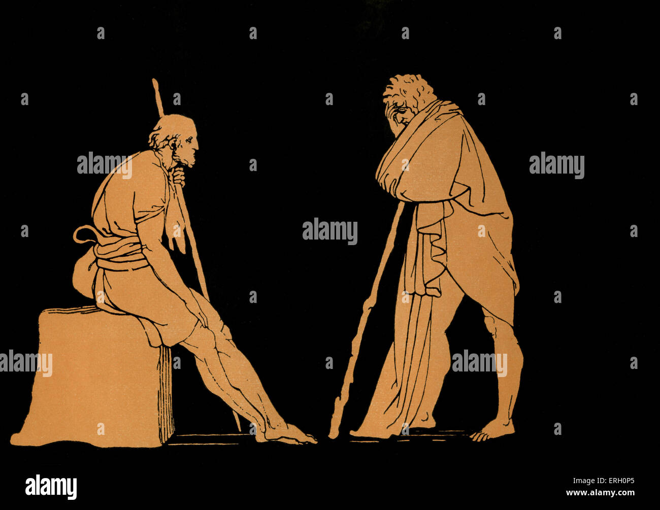 Homer, Odyssee. Bildunterschrift lautet: Ulysses im Gespräch mit Eumaios. Homer, blinden griechischen Dichter, c. 800-600 v. Chr., Trojanischen Krieg, epischen; Abbildung nach Flaxman Stockfoto