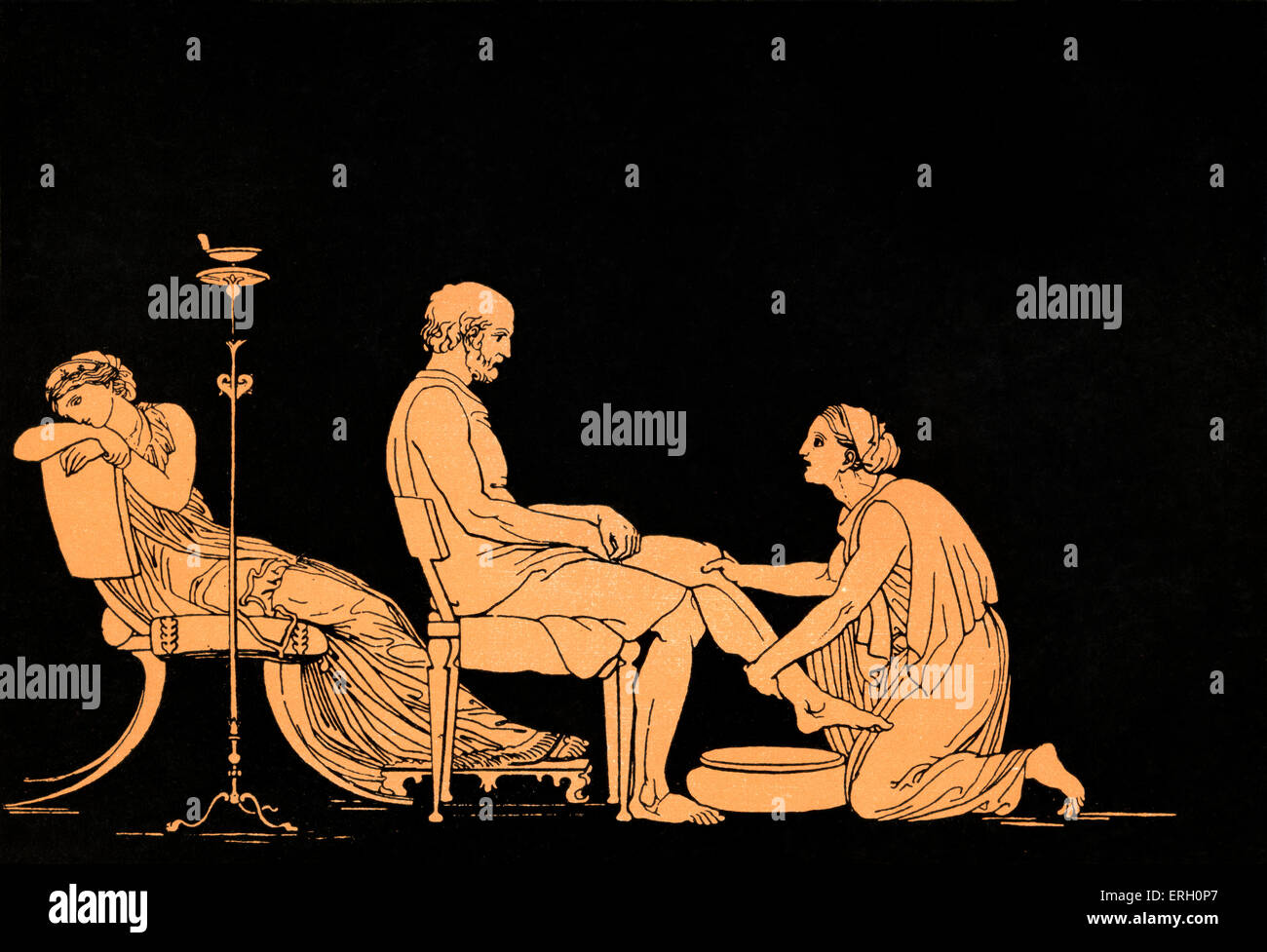 Homer, Odyssee. Bildunterschrift lautet: Eurykleia entdeckt Ulysses. Homer, blinden griechischen Dichter, c. 800-600 v. Chr., Trojanischen Krieg, epischen; Stockfoto