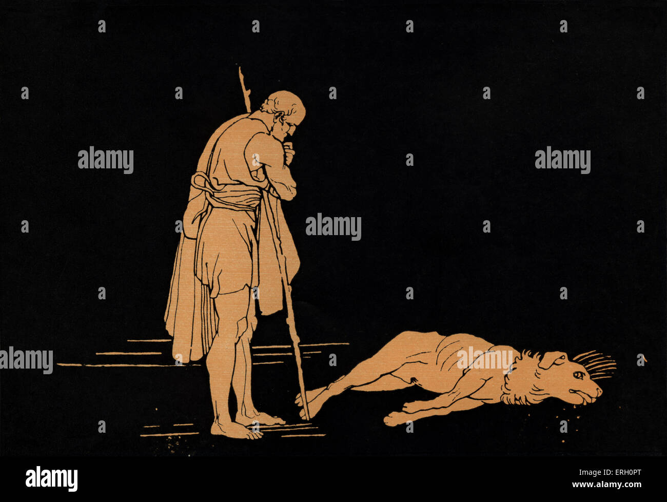 Homer, Odyssee. Bildunterschrift lautet: Odysseus und sein Hund. Homer, blinden griechischen Dichter, c. 800-600 v. Chr., Trojanischen Krieg, epischen; Stockfoto