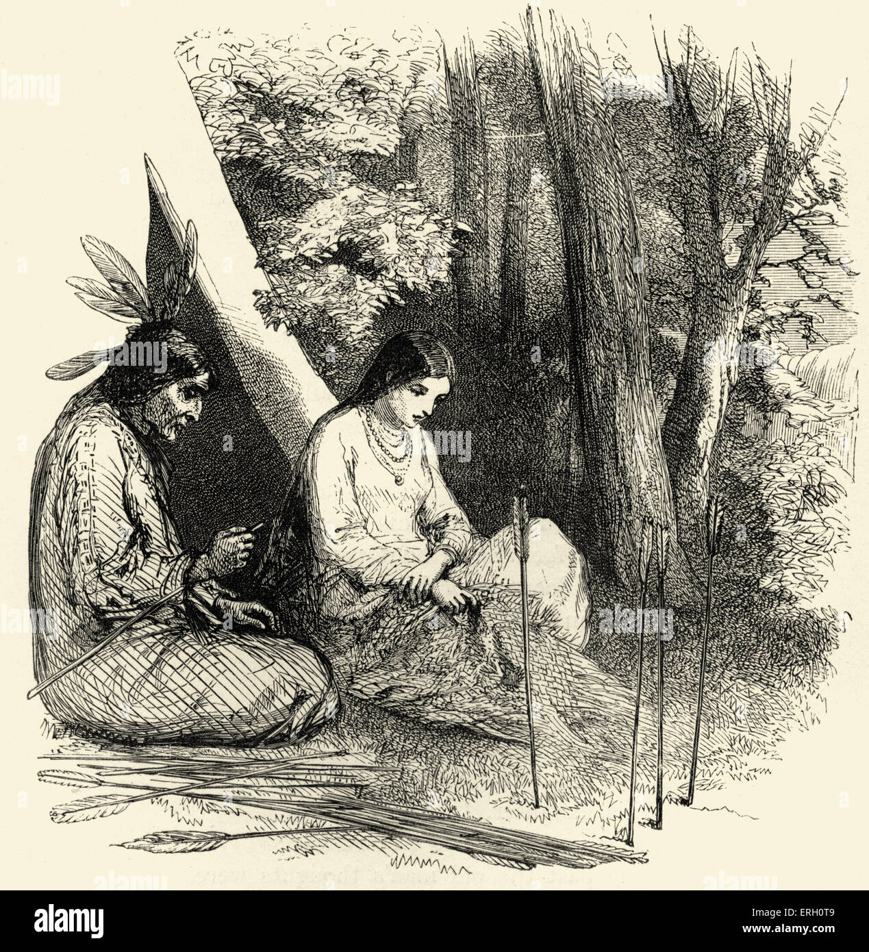 Song of Hiawatha von Henry Wadsworth Longfellow. Hiawatha der umwirbt. "Minnehaha und ihr Vater, die Pfeil-Maker" (Henry Stockfoto