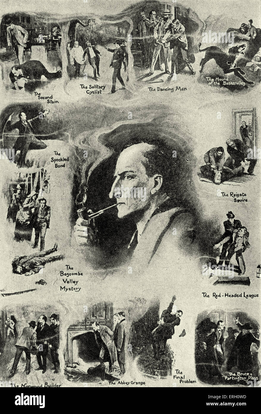 Sherlock Holmes und zwölf Szenen aus seiner Karriere. Illustration von Sidney Paget. Schottischer Autor und Kriminalität Schriftsteller 22. Mai 1859 – 7 Stockfoto