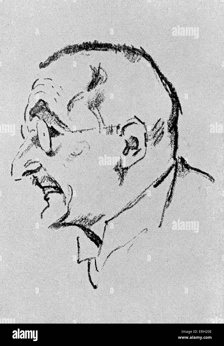 Frank Wedekind, 1916, gezeichnet von Emil Orlik.  Deutscher Dramatiker, Benjamin Franklin Wedekind, 24. Juli 1864 – 9. März 1918 geboren. Stockfoto