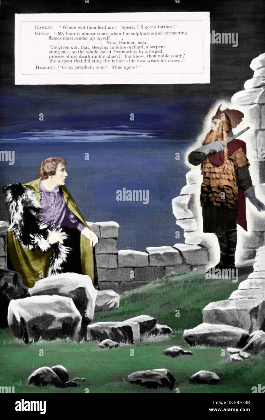 Shakespeares "Hamlet" - spielen Akt I, Szene 5: Hamlet (Henry Brodribb Irving) und der Geist seines Vaters (Alfred Stockfoto