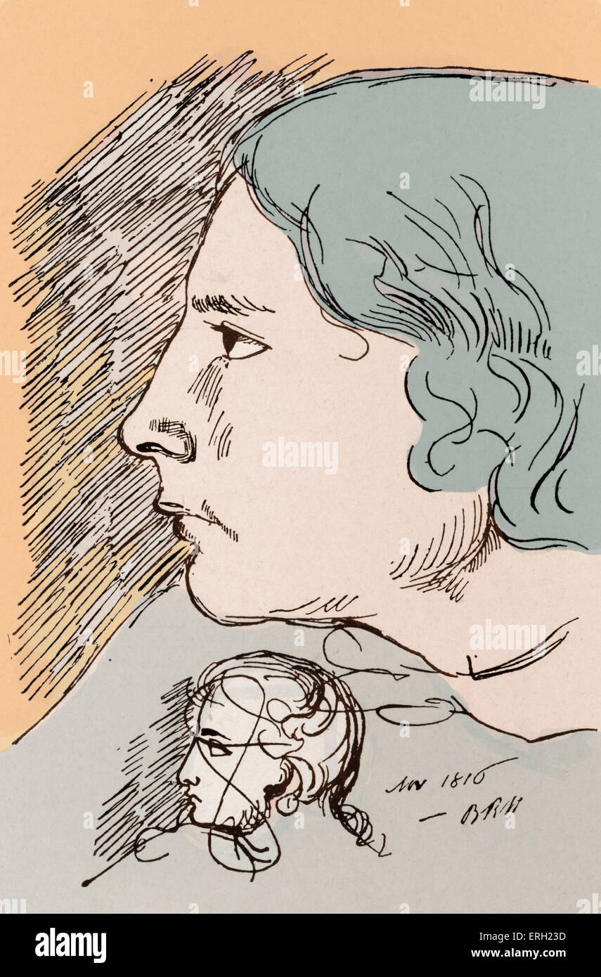 John Keats-von der Skizze von B R Haydon. Englischer Dichter, 1795-1821. Farbausführung Version. Stockfoto