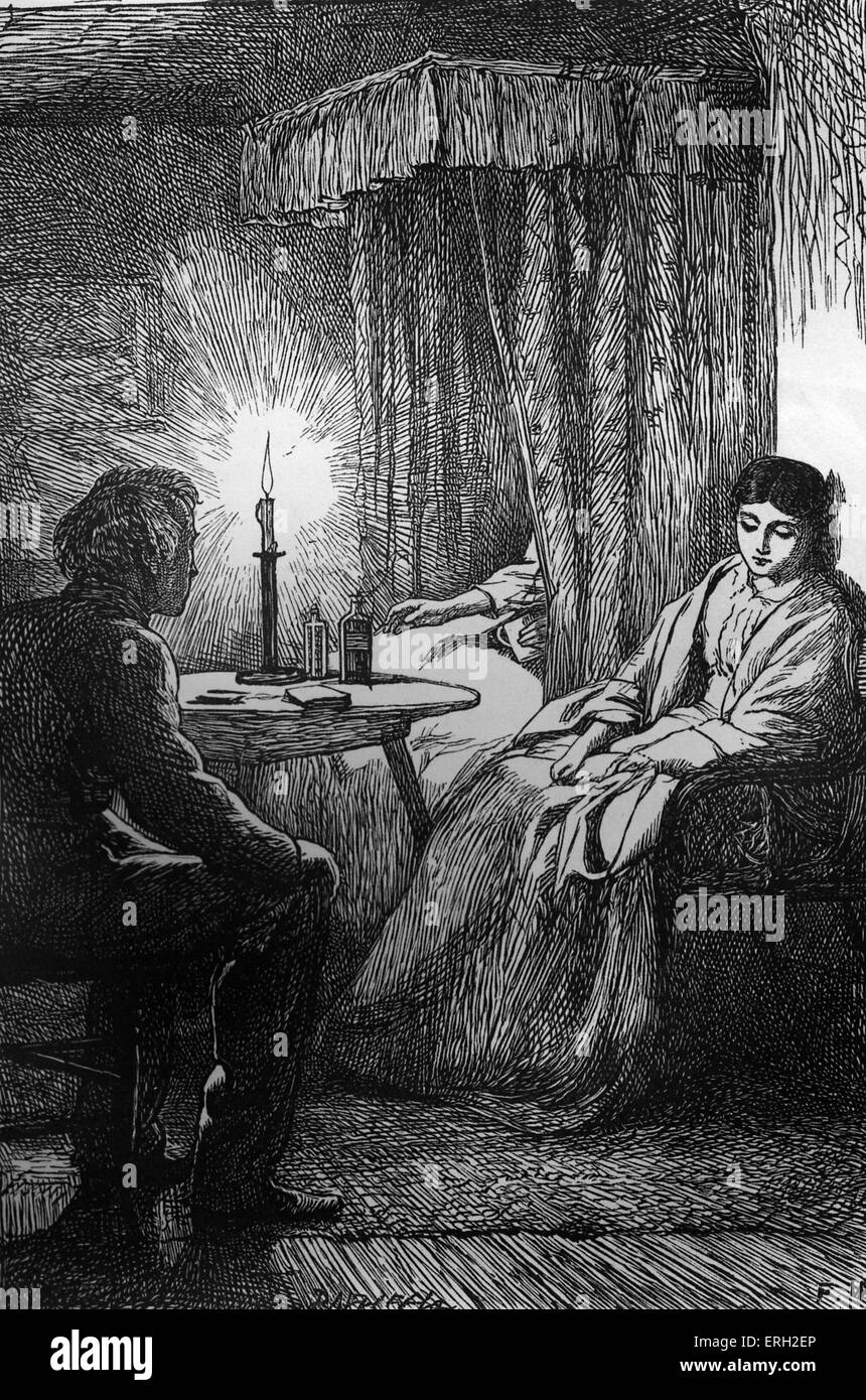 Charles Dickens "harte Zeiten". Bildunterschrift lautet: "Stephen und Rachel im Kranken-Zimmer".  Illustration von F. Walker. Englisch Stockfoto