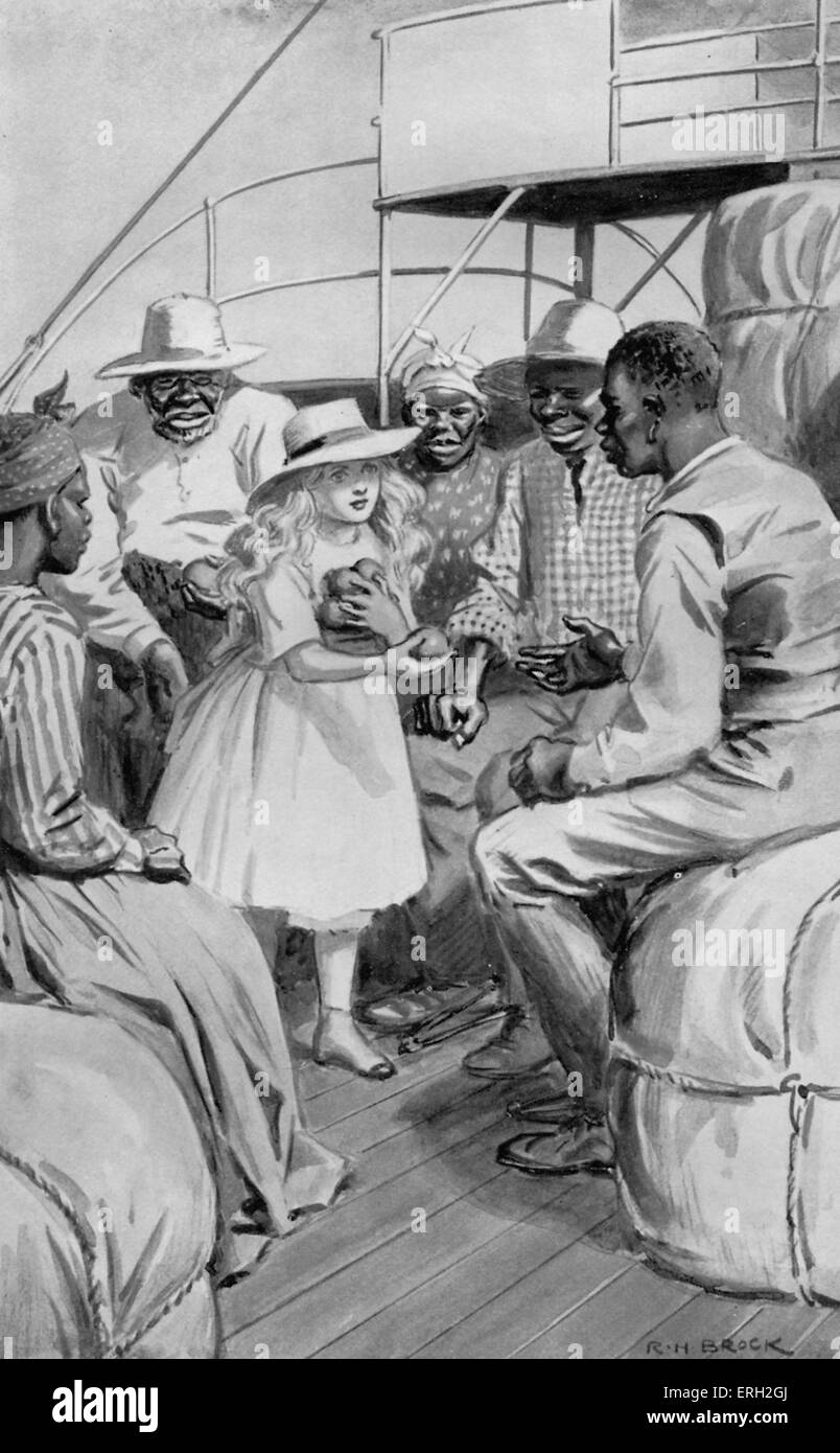 Onkel Toms Hütte - geschrieben von Harriet Beecher Stowe. Bildunterschrift lautet "trat sie unter anderem mit ihren Armen voller Süßigkeiten, Nüssen und Orangen. "(Eva) erstmals veröffentlicht 1852. US-amerikanischer Autor: 14. Juni 1811 – 1. Juli 1896. Stockfoto